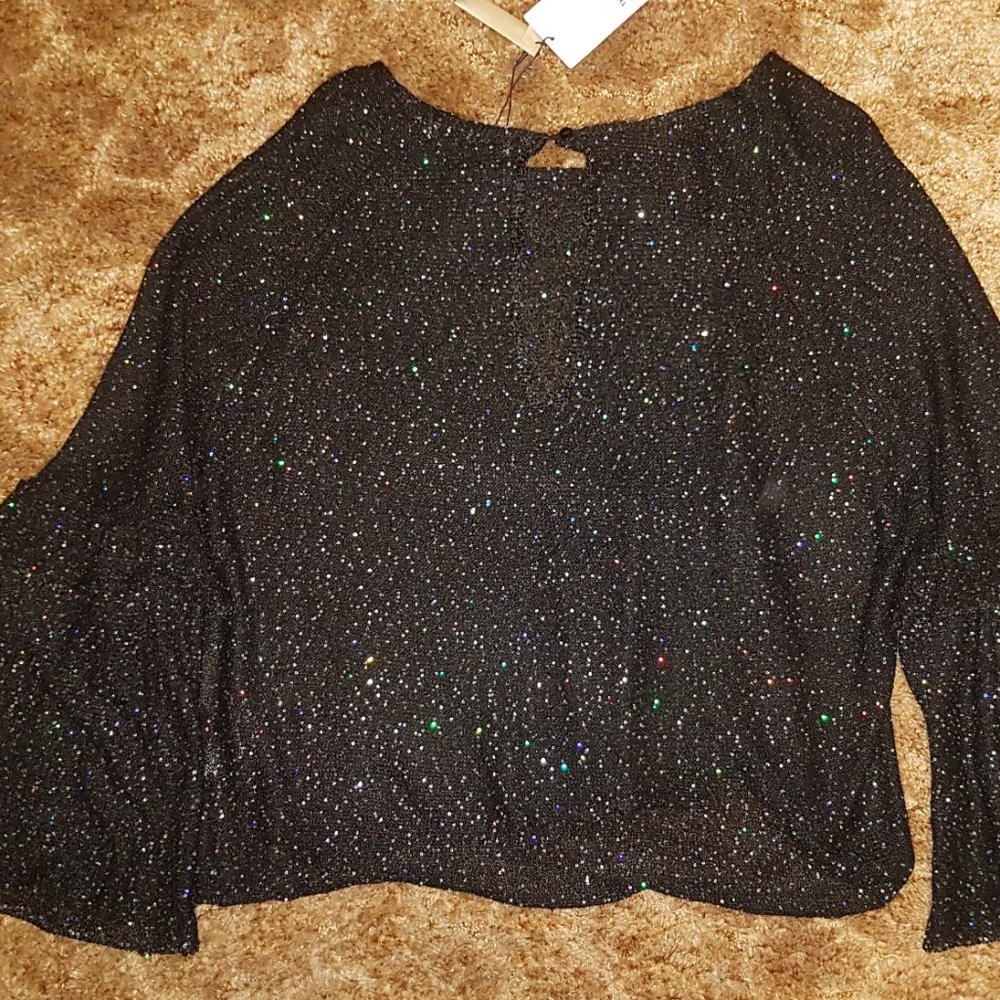 Zara Knit Holographic Sequin Long Sleeve Top - Picture 7 of 8